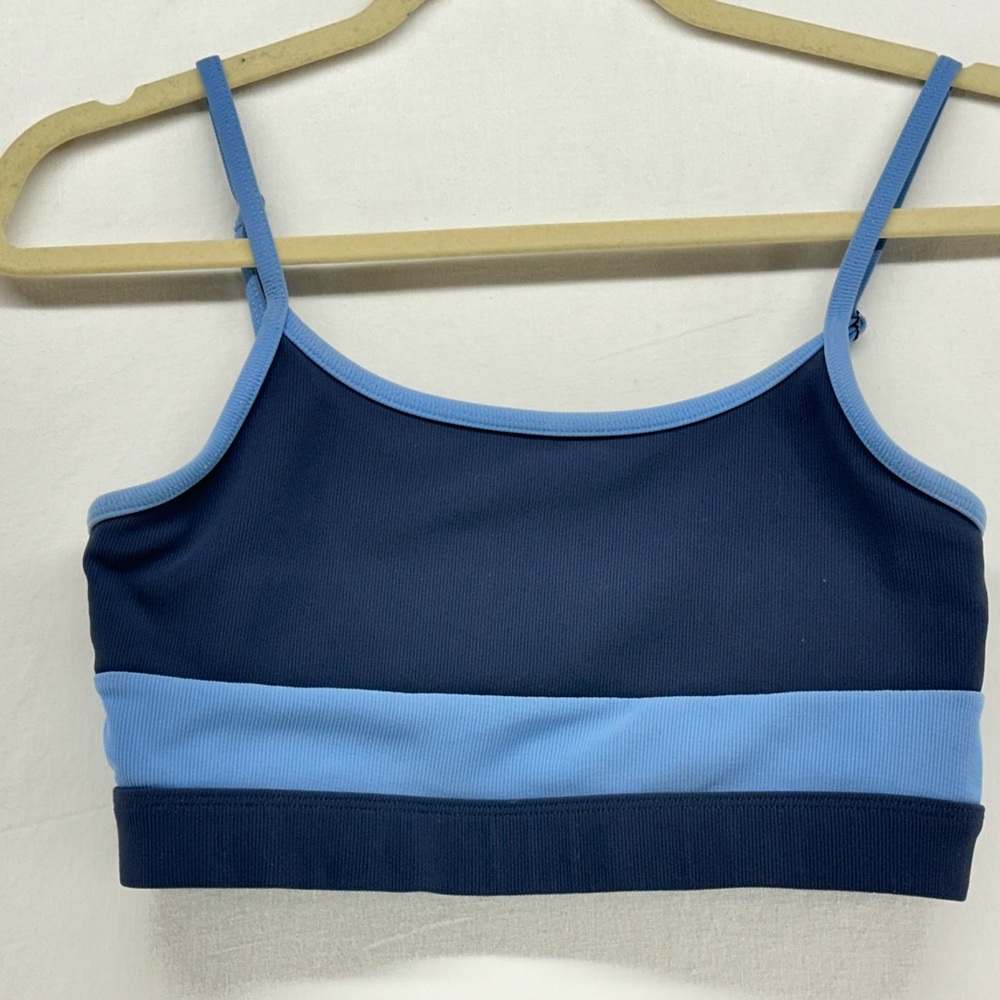 Wilo The Label Navy Blue Light Blue Color-block Ribbed Sports Bra Size M NO PADS